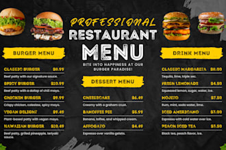 design professional restaurant food menu card