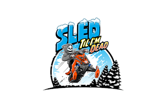 make traditional logo clothing skeleton riding a snowmobile