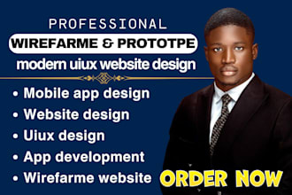 create a wireframe and prototype for mobile, design uiux website mobile app uiux