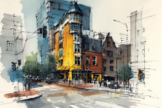sketch portraits, urban and landscapes using watercolors