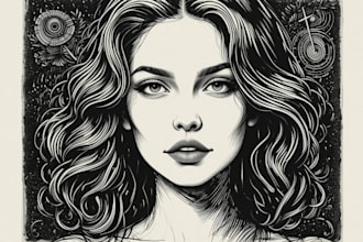 draw a portrait drawing in linocut illustration