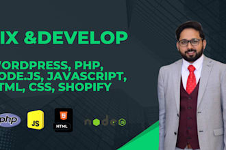 wordpress developer, PHP, nodejs, js, HTML, CSS, shopify