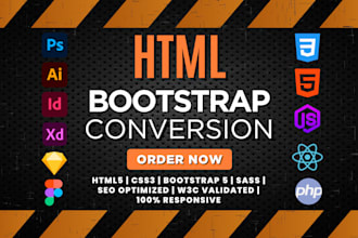 convert figma to html, xd to html css, psd to html responsive bootstrap 5