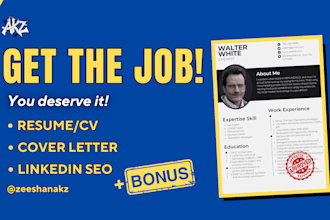 expertly write CV, resume, cover letter, linkedin SEO