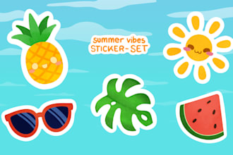 draw cute 7 digital stickers for your planner or scrapbook