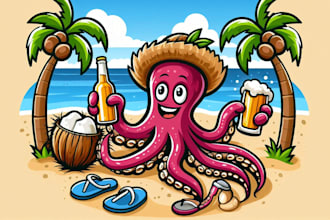 design unique stylish octopus beach logo t shirt concept