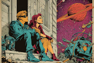 draw vintage illustration, 70s design and retro comic art