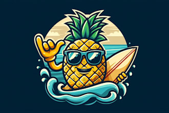 design pineapple surfer logo with t shirt  for your brand