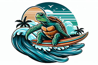 design turtle riding surfboard logo for stylish t shirt look