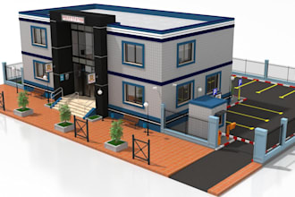 3d police station design ,3d training ground, 3d carpark space using 5d render