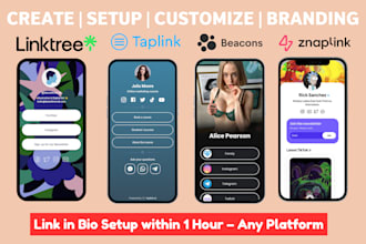 design and set up linktree, taplink, beacons or znaplink link in bio page