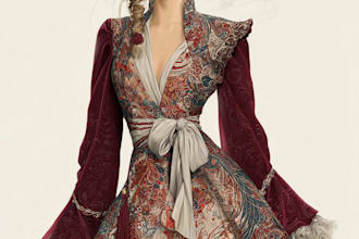 illustrate abaya, sketch, gown, bridal dress