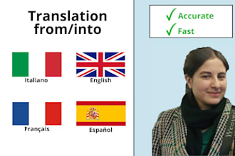 translate from and into italian, english, french and spanish