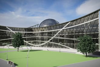 remodel 3d building exterior,cgi office rendering ,science center design,facade