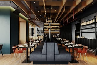 renovate restaurant interior, bar area, cafe shop, contemporary design,3d model