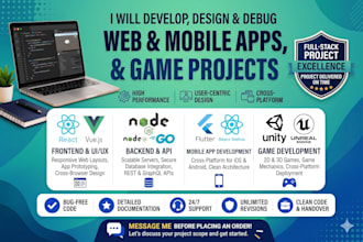 develop, design and debug websites, web apps, mobile apps and game projects