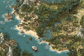 do fantasy map illustration, dnd map, tolkien board