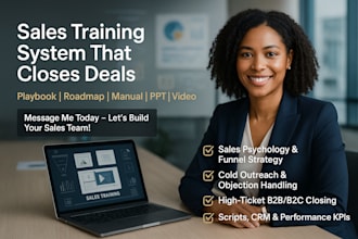 create sales skills training course, playbook, roadmap, manual, PPT, and video
