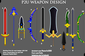 sell custom p2u weapon designs for games, visuals and storytelling
