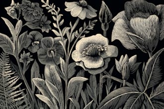 illustrate botanical and animal linocut illustration