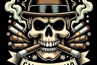 design high quality vintage skull smoking logo with t shirt design