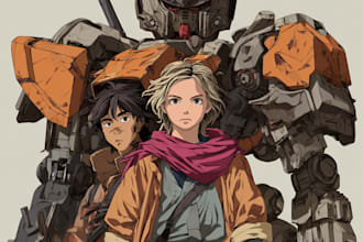 do custom digital 2d anime mecha art illustration