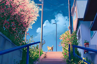 paint anime background, landscape illustration, lofi