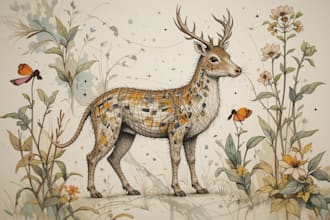 draw an animal and botanical illustration