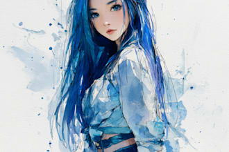 draw beautiful anime in watercolor painting style for you