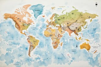 draw a fantasy map with  watercolors