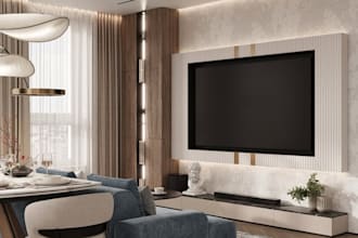 design interior 3d rendering, modern, japandi scandinavian apartment home design