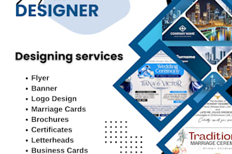 design professional flyers, business cards, and wedding cards