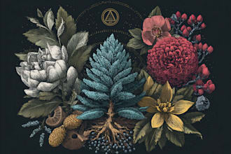 create vintage botanical, mystic, logo design illustration