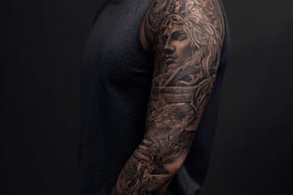 custom a geometric realism in black and grey tattoo design