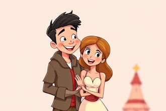draw cartoon disney couple portrait