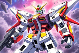 draw gundam, transformers, mecha robot in anime manga style