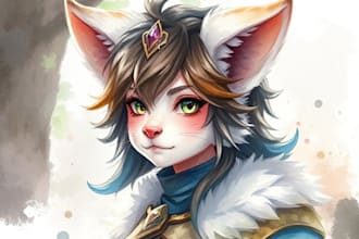 make a digital watercolor ffxiv character art or furry