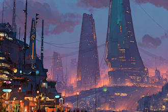 make illustration of science fiction city art
