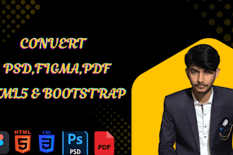 convert PSD to HTML, figma and PDF designs to responsive HTML5