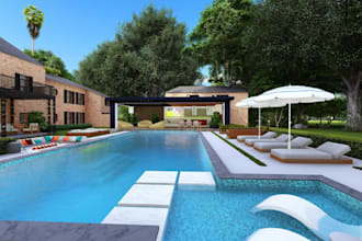 design landscape, backyard, frontyard, garden, patio, and 3d rendering