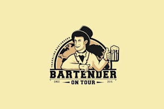 design unique traveling cocktail bartender logo