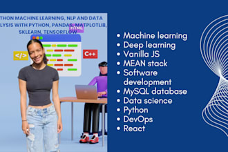 do data analysis with python, pandas, matplotlib, sklearn, tensorflow