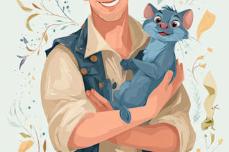 draw your pet in a magical disney style, cute disney pet