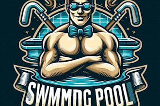 design high quality swimming pool mascot logo with t shirt design
