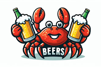 make amazing crab holding two beers logo t shirt design