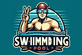 quality swimming pool mascot logo with t shirt design