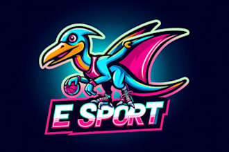 lettering neon pteranodon e sport mascot logo in my style