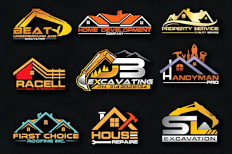 do modern construction real estate or excavation logo design
