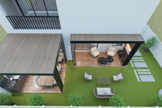 design  backyard, patio, and landscape 3d rendering