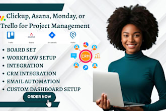 professionally set up clickup, asana, monday, or trello for project management